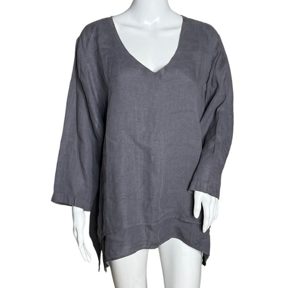 La Fixsun Shirt Womens Small Gray Double‎ Layer Top Neutral Minimalist Lagenlook